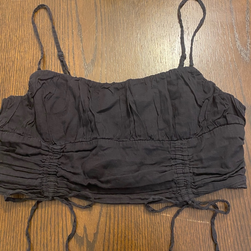 Urban Outfitters Black Drawstring Crop Top Size Large - Picture 2 of 4